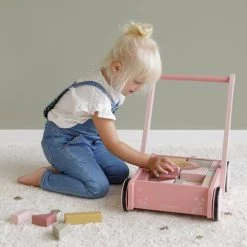 Little Dutch Wooden Baby Walker With Blocks - Pink Wooden Toys