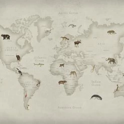 REBEL WALLS Kids Custom Wall Mural - Animal World Map