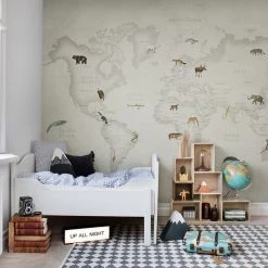 REBEL WALLS Kids Custom Wall Mural - Animal World Map