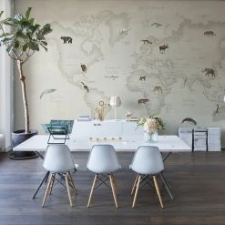 REBEL WALLS Kids Custom Wall Mural - Animal World Map