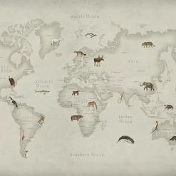 REBEL WALLS Kids Custom Wall Mural - Animal World Map