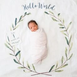Lulujo Baby's First Year Swaddle & Milestone Cards - Hello World Swaddles