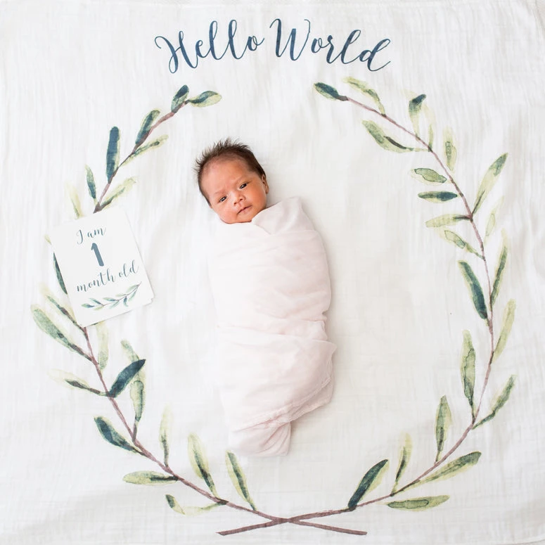 Lulujo Baby's First Year Swaddle & Milestone Cards - Hello World Swaddles 3 Lulujo Baby's First Year Swaddle & Milestone Cards - Hello World Swaddles