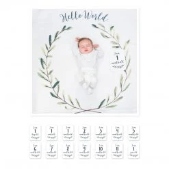Lulujo Baby's First Year Swaddle & Milestone Cards - Hello World Swaddles
