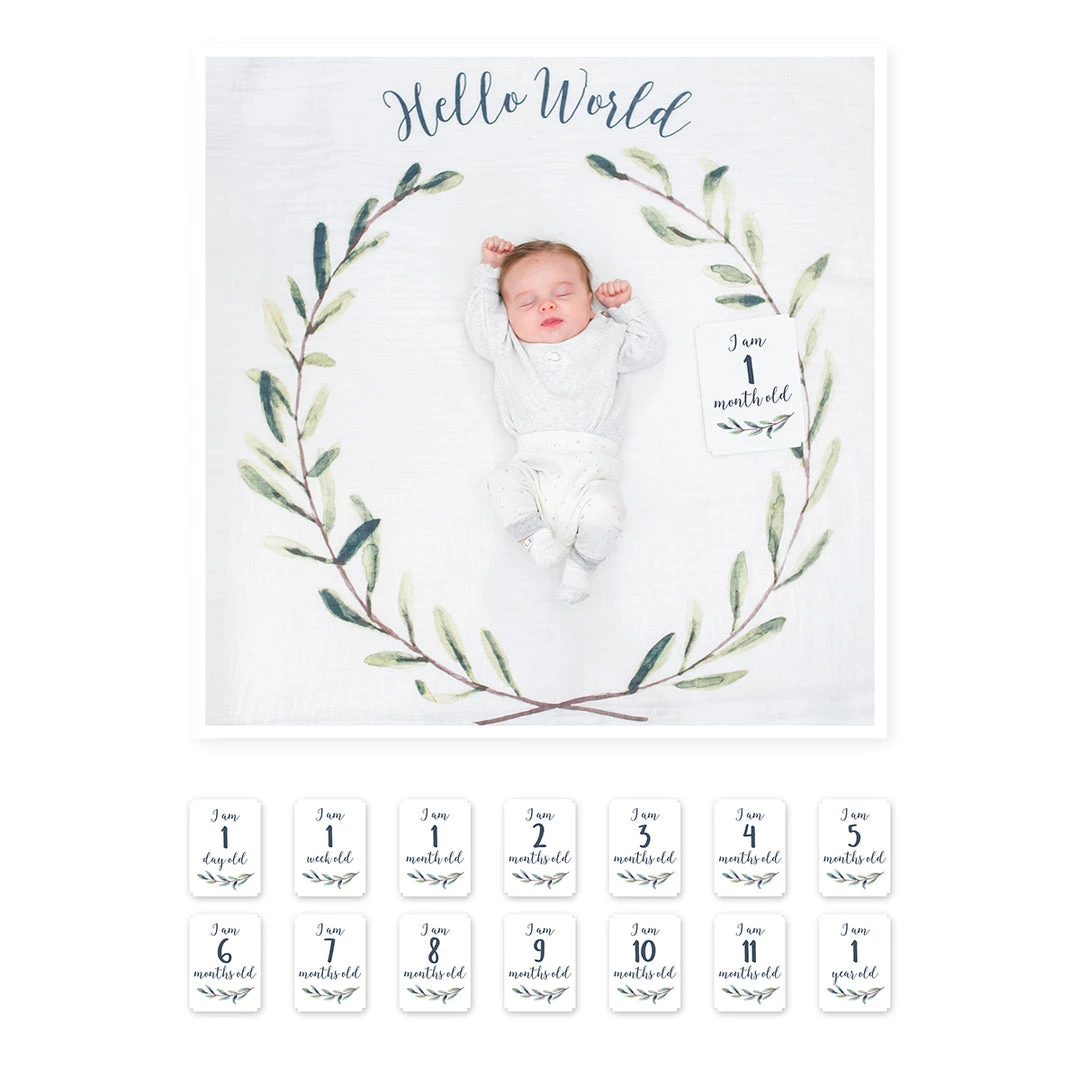 Lulujo Baby's First Year Swaddle & Milestone Cards - Hello World Swaddles 4 Lulujo Baby's First Year Swaddle & Milestone Cards - Hello World Swaddles