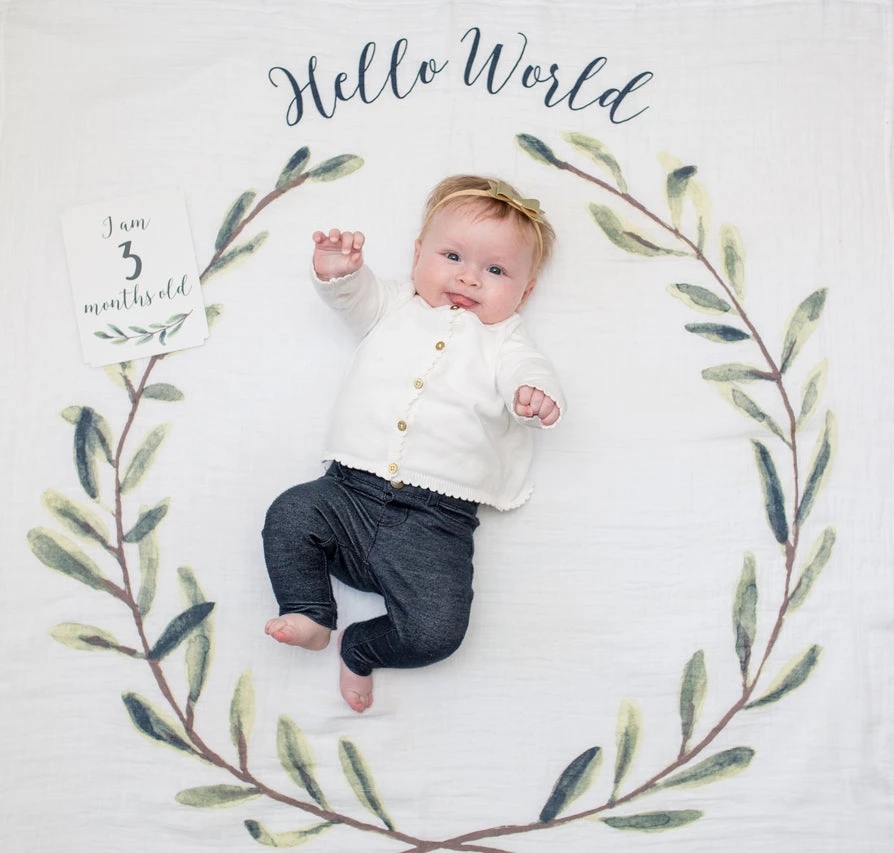 Lulujo Baby's First Year Swaddle & Milestone Cards - Hello World Swaddles 5 Lulujo Baby's First Year Swaddle & Milestone Cards - Hello World Swaddles