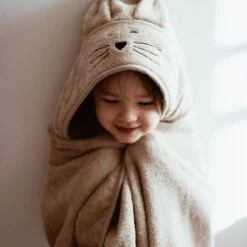 My Memi Large Cat Bamboo Baby Bath Towel - Beige Baby Bathtime