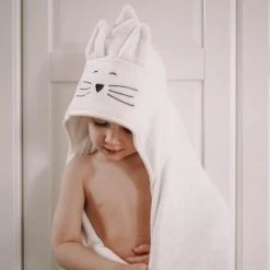 My Memi Large Cat Bamboo Baby Bath Towel - Cream