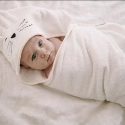 My Memi Large Cat Bamboo Baby Bath Towel - Cream