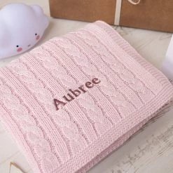 TOFFEE MOON Cable Knit Cotton Baby Blanket - Baby Pink Bedding