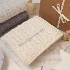 TOFFEE MOON Bedding Cable Knit Cotton Baby Blanket - Cream