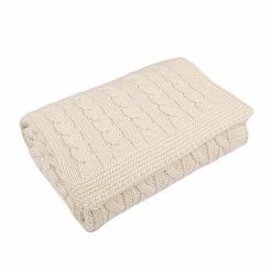 TOFFEE MOON Bedding Cable Knit Cotton Baby Blanket - Cream