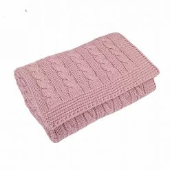 TOFFEE MOON Bedding Cable Knit Cotton Baby Blanket - Dawn Pink