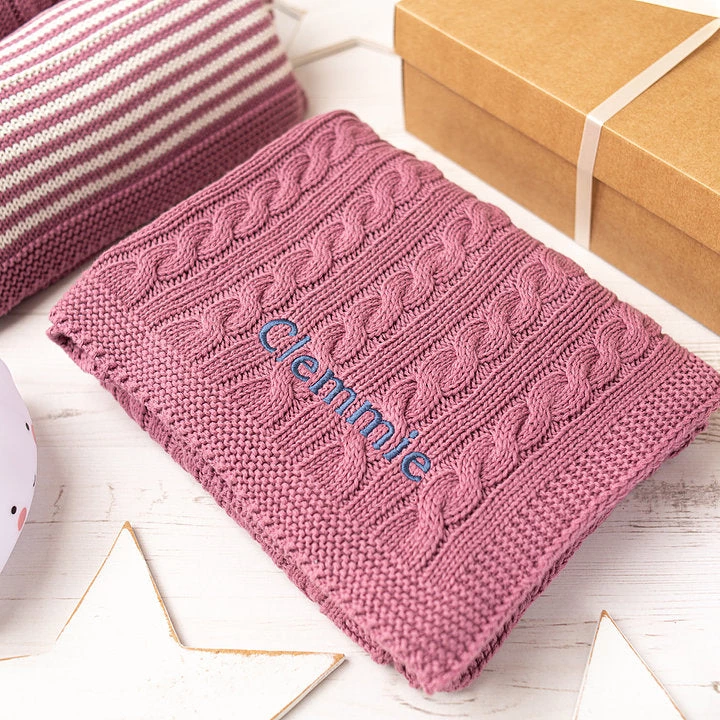 TOFFEE MOON Bedding Cable Knit Cotton Baby Blanket - Dusty Rose 5 TOFFEE MOON Bedding Cable Knit Cotton Baby Blanket - Dusty Rose