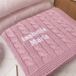 TOFFEE MOON Bedding Cable Knit Cotton Baby Blanket - Dawn Pink