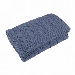 TOFFEE MOON Cable Knit Cotton Baby Blanket - Storm Blue