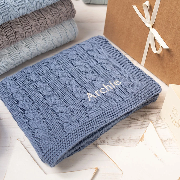 TOFFEE MOON Cable Knit Cotton Baby Blanket - Storm Blue 4 TOFFEE MOON Cable Knit Cotton Baby Blanket - Storm Blue