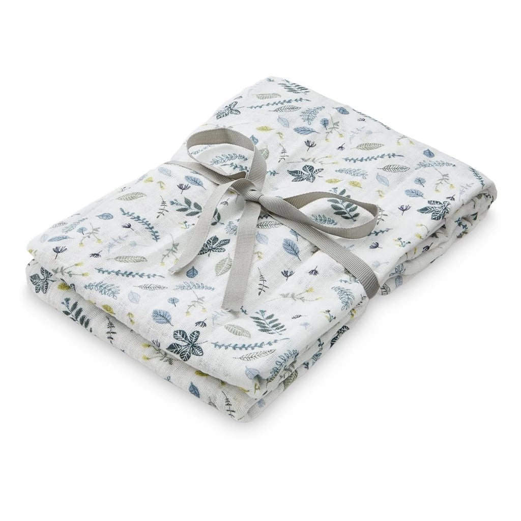 Swaddles Cam Cam Copenhagen Organic Swaddle Light - Pressed Leaves Blue 3 Swaddles Cam Cam Copenhagen Organic Swaddle Light - Pressed Leaves Blue