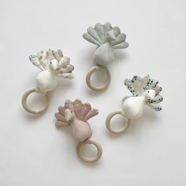 CAM CAM COPENHAGEN Cam Cam Organic Peacock Rattle - Fiori Baby Teething Toys & Comforters 4 CAM CAM COPENHAGEN Cam Cam Organic Peacock Rattle - Fiori Baby Teething Toys & Comforters