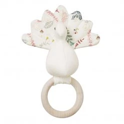 CAM CAM COPENHAGEN Baby Teething Toys & Comforters Cam Cam Organic Peacock Rattle - Pressed Leaves Rose
