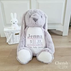 Decorative Items Cherish Me Personalised Grey Bunny - Birth Announcement
