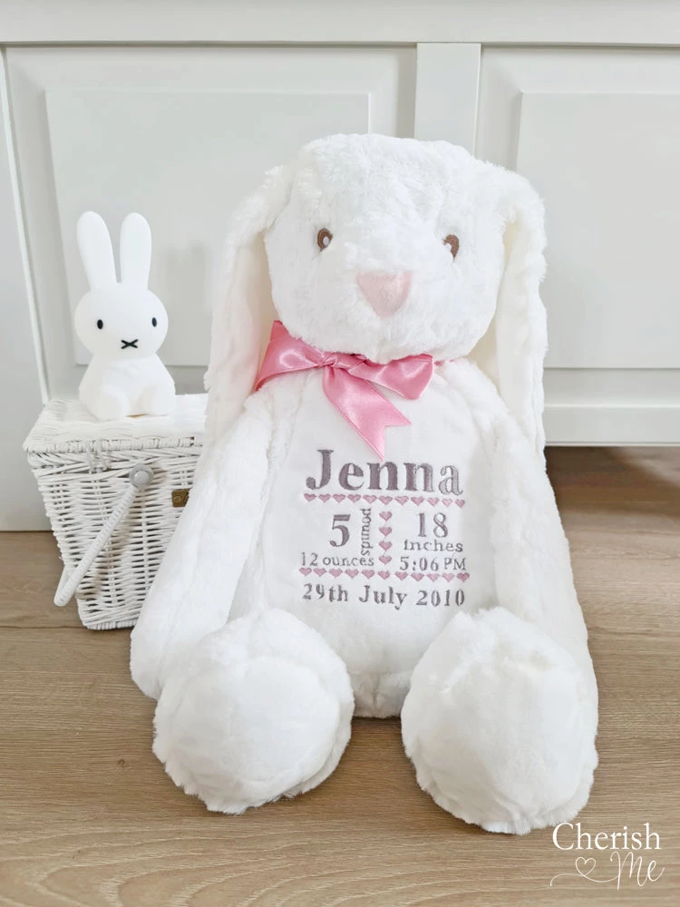 Decorative Items Cherish Me Personalised White Bunny - Birth Announcement 4 Decorative Items Cherish Me Personalised White Bunny - Birth Announcement