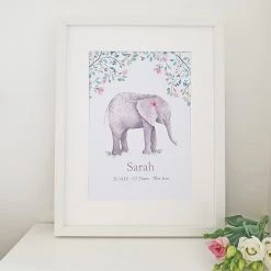 Cherish Me Dublin Cherish Me Baby Elephant Personalised Print -Girl Personalised Gifts