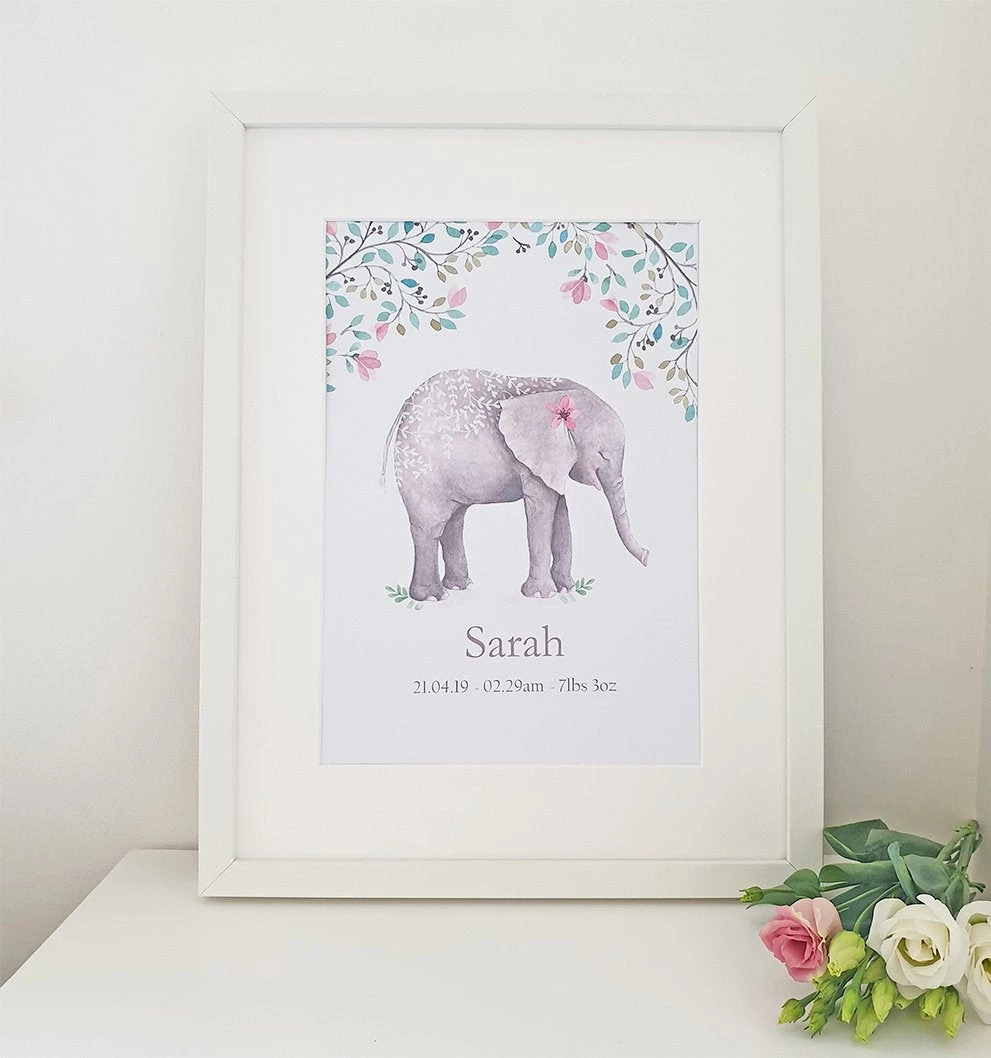 Cherish Me Dublin Cherish Me Baby Elephant Personalised Print -Girl Personalised Gifts 3 Cherish Me Dublin Cherish Me Baby Elephant Personalised Print -Girl Personalised Gifts