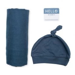 Lulujo Hello World Baby Swaddle & Hat Set - Navy Swaddles