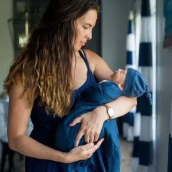 Lulujo Hello World Baby Swaddle & Hat Set - Navy Swaddles