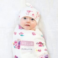 Lulujo Swaddles Hello World Baby Swaddle & Hat Set - Posies