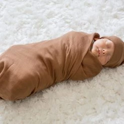 Lulujo Hello World Baby Swaddle & Hat Set - Tan 9 Lulujo Hello World Baby Swaddle & Hat Set - Tan
