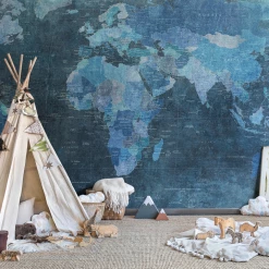 REBEL WALLS Kids Custom Wall Mural - World Map Blue