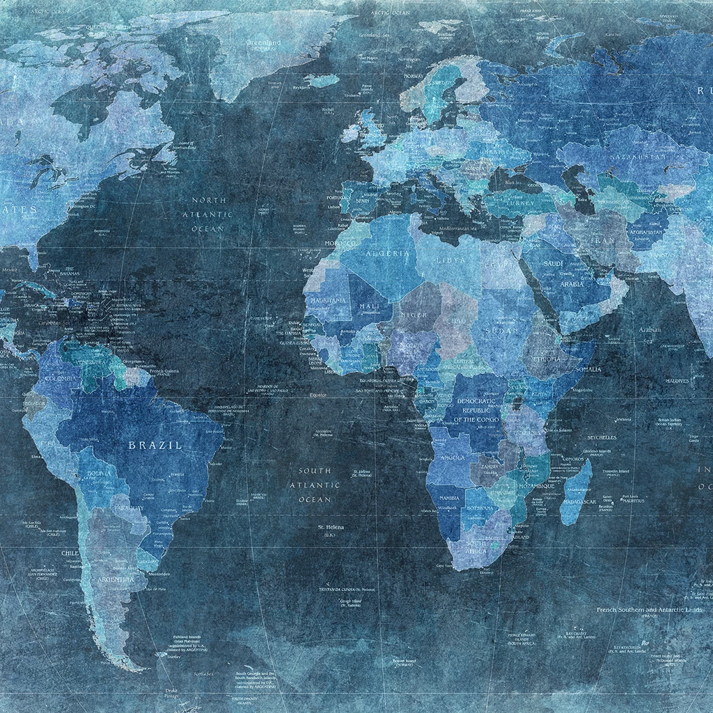 REBEL WALLS Kids Custom Wall Mural - World Map Blue 3 REBEL WALLS Kids Custom Wall Mural - World Map Blue