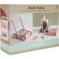 Little Dutch Wooden Baby Walker With Blocks - Pink Wooden Toys