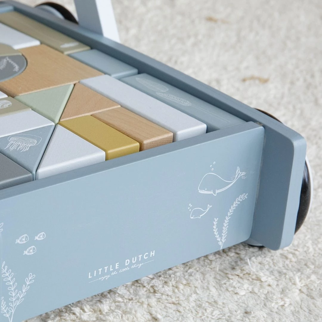 Little Dutch Wooden Baby Walker With Blocks - Blue Wooden Toys 6 Little Dutch Wooden Baby Walker With Blocks - Blue Wooden Toys