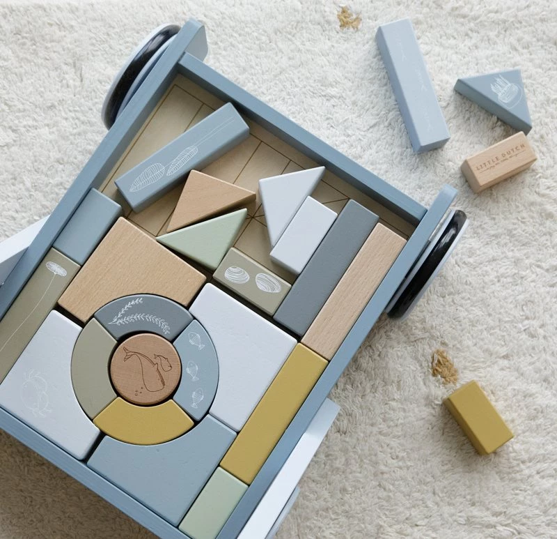 Little Dutch Wooden Baby Walker With Blocks - Blue Wooden Toys 5 Little Dutch Wooden Baby Walker With Blocks - Blue Wooden Toys