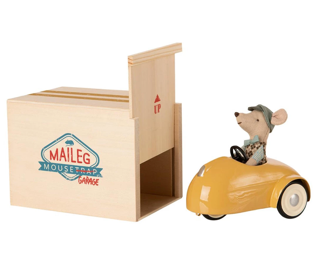 Maileg Mouse In A Race Car + Garage - Yellow Maileg Mice & Bunnies 3 Maileg Mouse In A Race Car + Garage - Yellow Maileg Mice & Bunnies