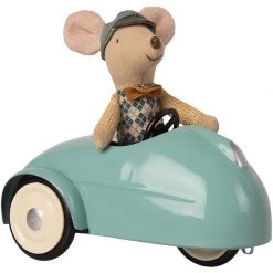 Maileg Mouse In A Race Car + Garage - Blue Maileg Mice & Bunnies