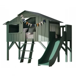 Mathy By Bols Treehouse Childs Single Bed + Slide & Platform - Colour Lacquer (20+ Colours) Kids Beds