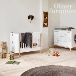 Josh & Jenna Oliver Furniture Nursery 6 Drawer Dresser (with Changer Top) - White/Oak