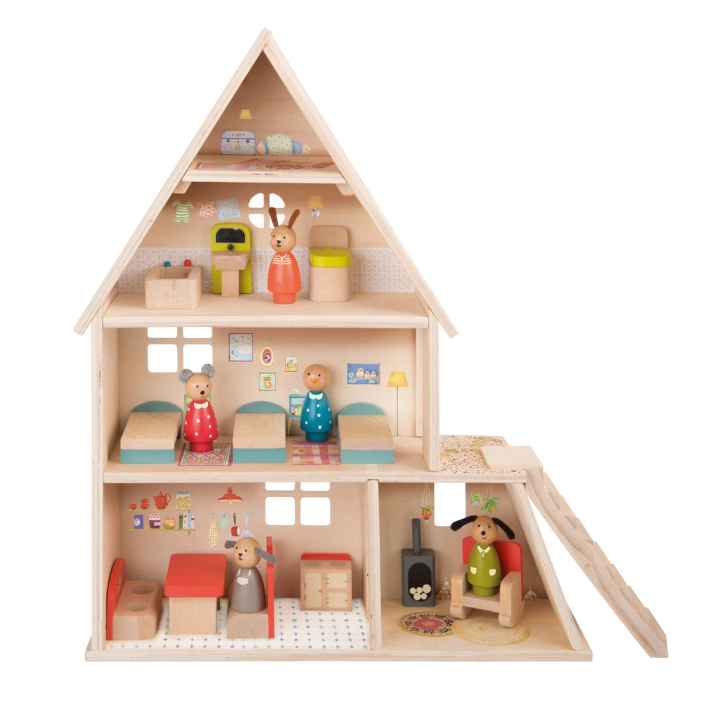 Wooden Toys Moulin Roty Le Grande Famille Doll House With Furniture 3 Wooden Toys Moulin Roty Le Grande Famille Doll House With Furniture