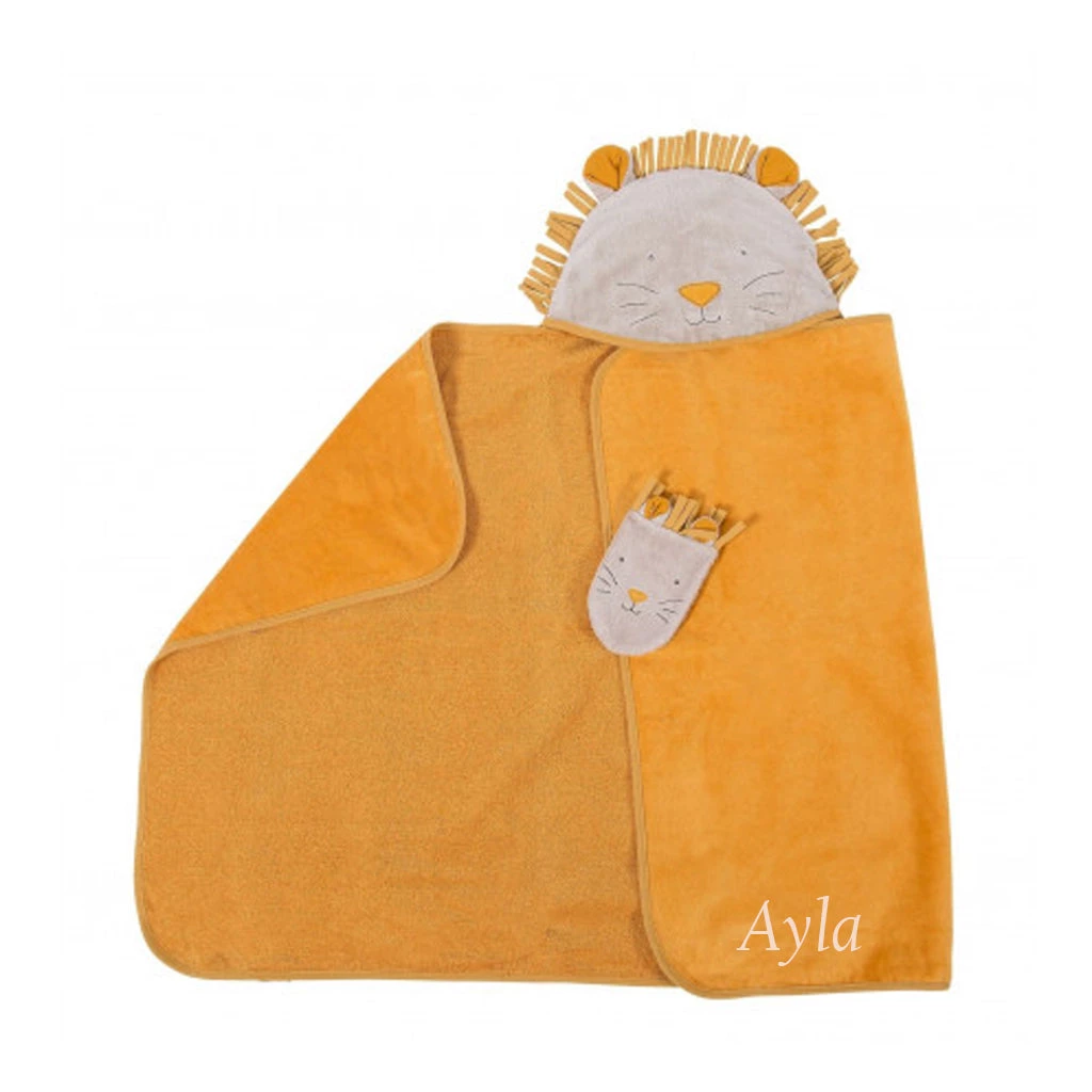 Baby Bathtime Moulin Roty Hooded Lion Baby Towel & Wash Mitt Set 4 Baby Bathtime Moulin Roty Hooded Lion Baby Towel & Wash Mitt Set