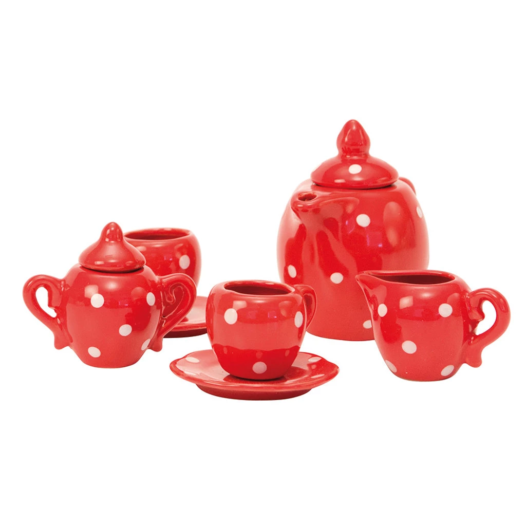 Moulin Roty Red Spotted Ceramic Tea Set 4 Moulin Roty Red Spotted Ceramic Tea Set