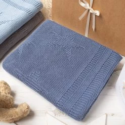 TOFFEE MOON Star Knit Cotton Baby Blanket - Storm Blue Bedding