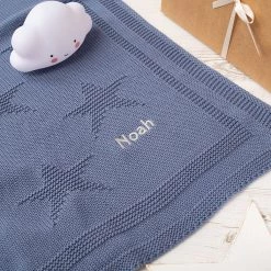 TOFFEE MOON Star Knit Cotton Baby Blanket - Storm Blue Bedding