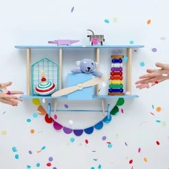 Up Warsaw Airplane Wooden Shelf - Blue Shelving