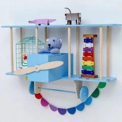 Up Warsaw Airplane Wooden Shelf - Blue Shelving