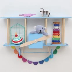 Up Warsaw Airplane Wooden Shelf - Blue Shelving