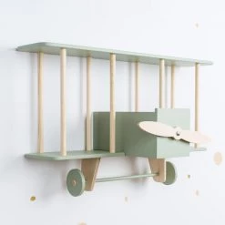 UP WARSAW Warsaw Airplane Wooden Shelf - Sage Green Shelving
